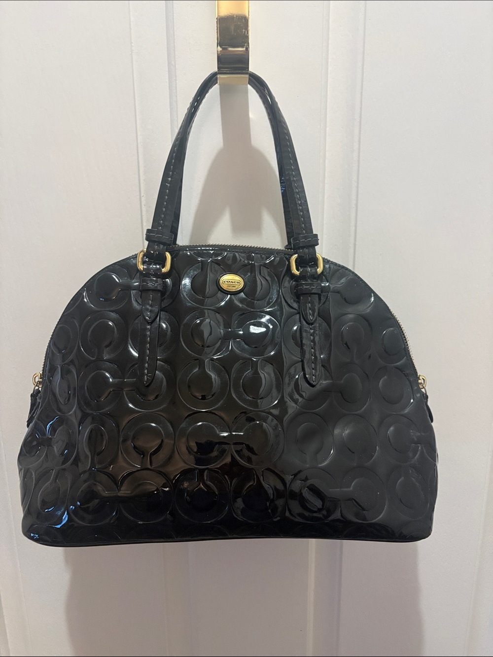 Coach Black Patent Signature Dome Satchel